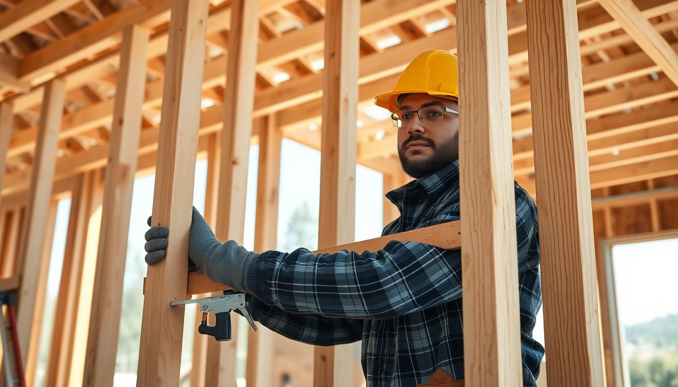 High-quality framing in construction site with a focus on wooden support structures and precise assembly techniques.