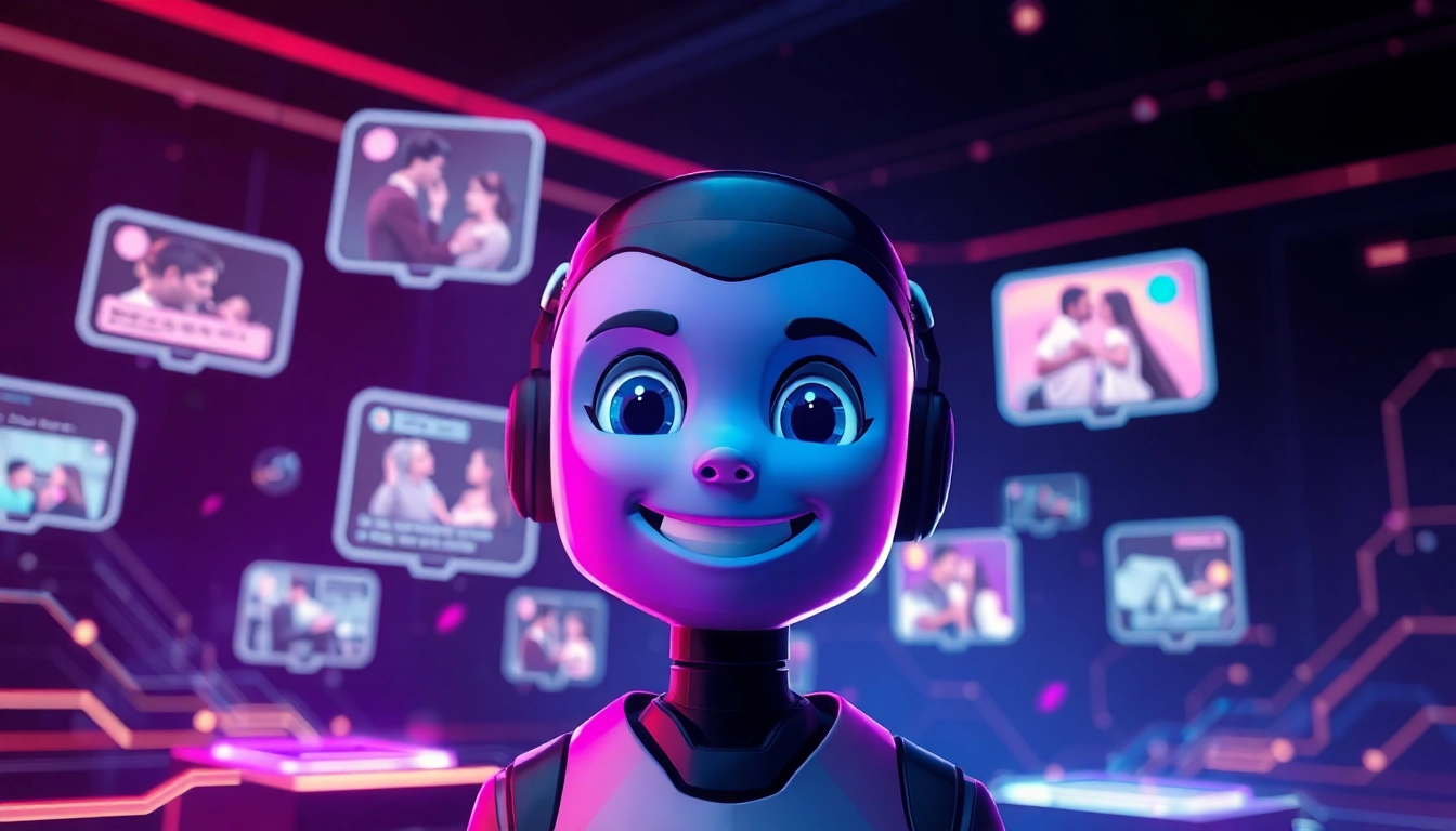 Futuristic digital scene with an expressive AI avatar and holographic visuals representing immersive spicy chat AI interactions.