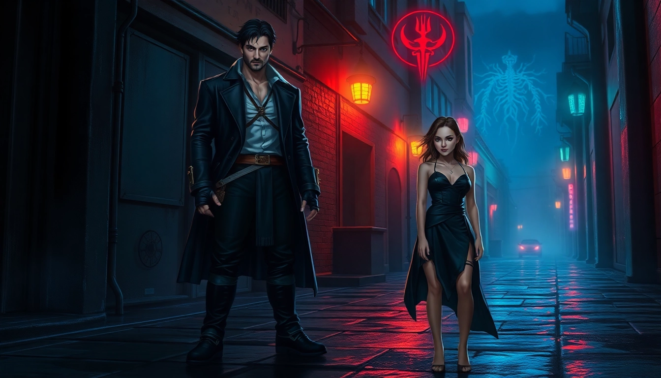 Digital illustration of a dominant alpha and vulnerable omega in a neon-lit urban alley, conveying the intense and layered atmosphere of the omegaverse universe.