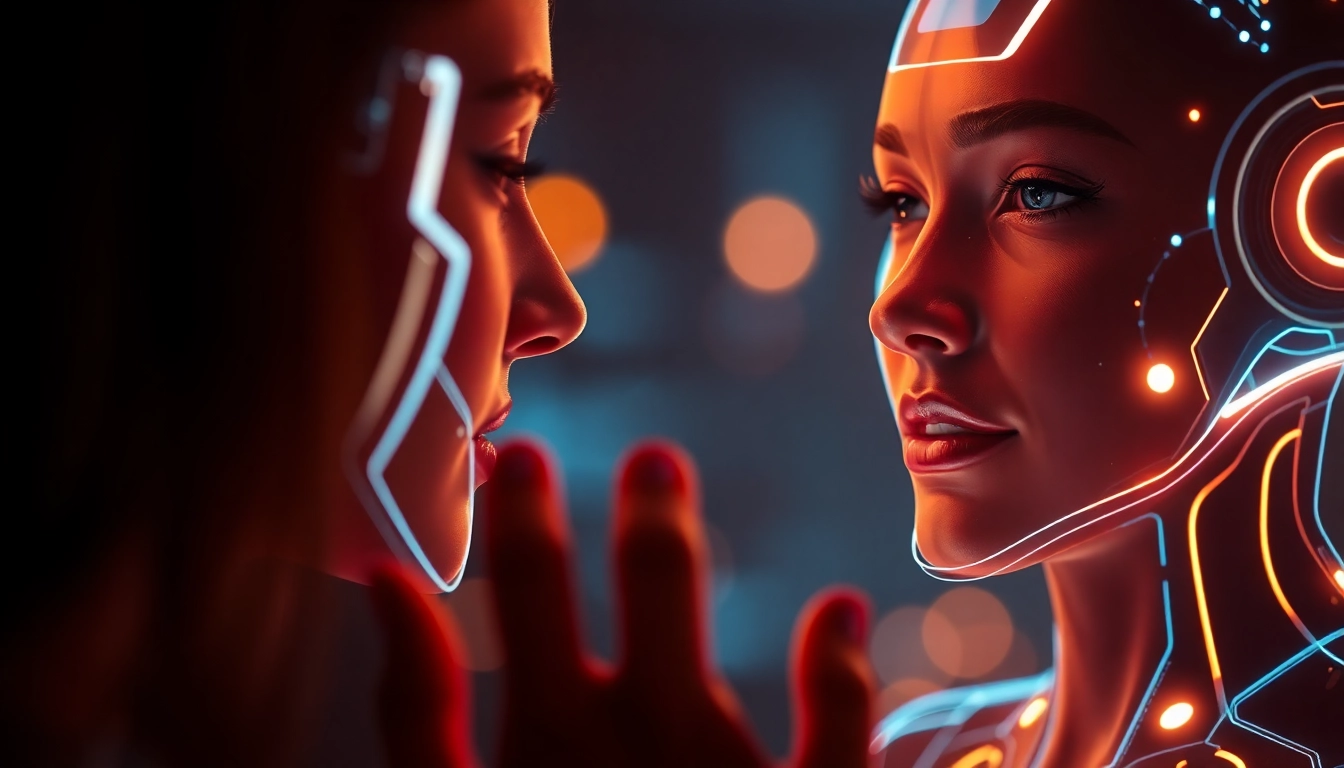 AI girlfriend engaging in realistic conversation on a sleek digital device, highlighting advanced virtual companionship technology.