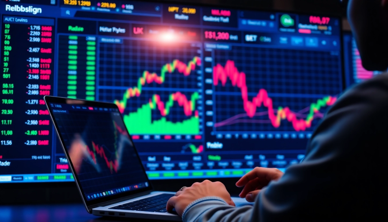 Online Stock Trading UK Professional trader analyzing stock charts on digital platform in a